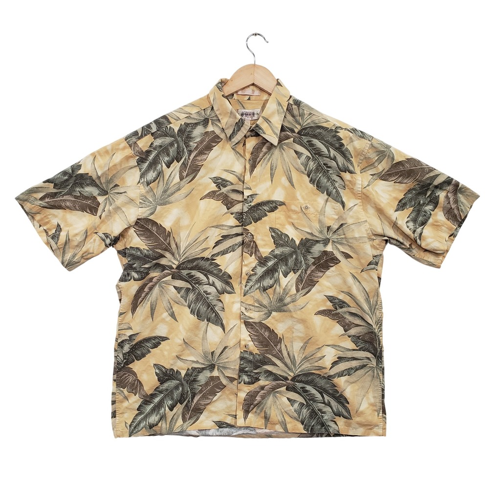 Vintage 90s Tropical‎ Leaf Print Short Sleeve Button Up Shirt XL Vacation Resort